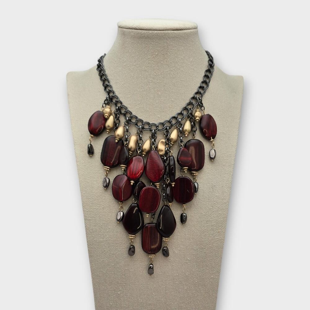 Red & Gold Bead Necklace – Antique Metal – Dark Romance Gothic Regency Style